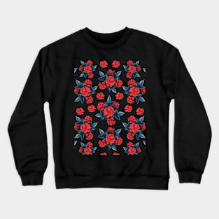 Beautiful Roses Floral Pattern - Red and Blue Crewneck Sweatshirt